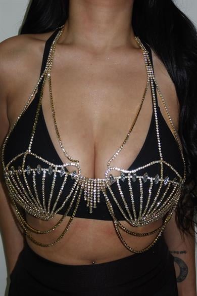 Altın Renk Taşlı Bikini Üstü/ Vücut Aksesuarı