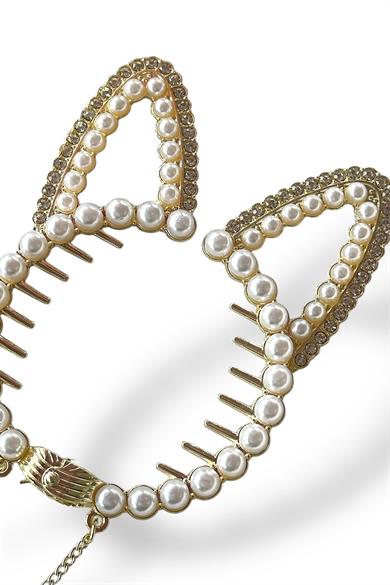 Altın Renk Tavşan Figürlü İnci Detaylı Sallantılı Topuz Tokası