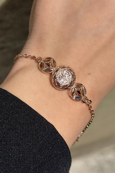 Altın Renk Tuğra Figürlü Çelik Xupıng VİP Bileklik