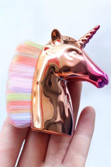 Altın Renk Unicorn Figürlü Allık/Makyaj Fırçası