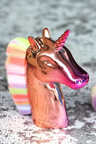 Altın Renk Unicorn Figürlü Allık/Makyaj Fırçası