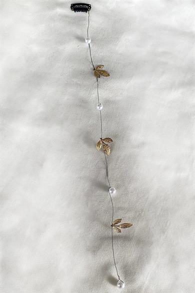 Altın Renk Yaprak Ve İnci Detaylı Çıtçıtlı Saç Aksesuarı 