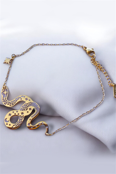 Altın Renk Yılan Figürlü Çelik Halhal