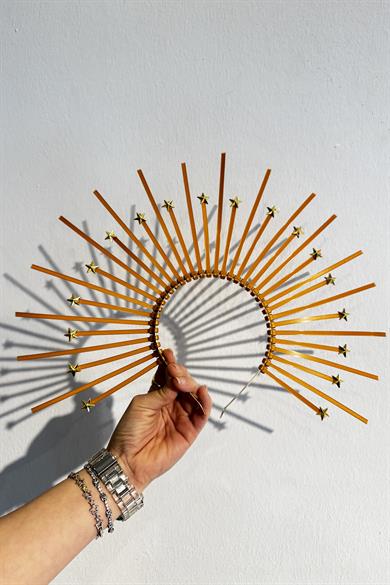 Altın Renk Yıldız Detaylı Gelin/Kına/Nişan/Söz/Bride Tasarım Taç