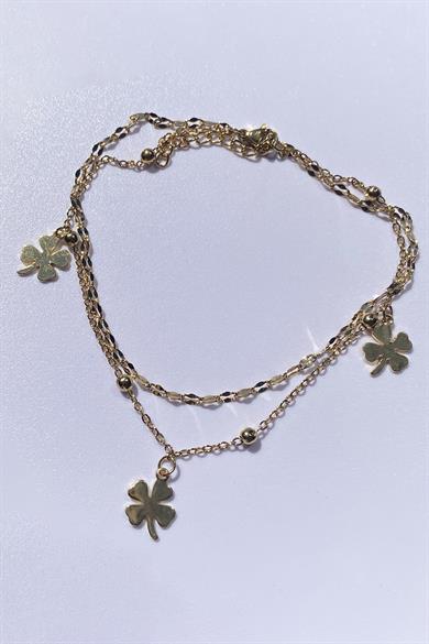 Altın Renk Yonca Figürlü Çelik Halhal