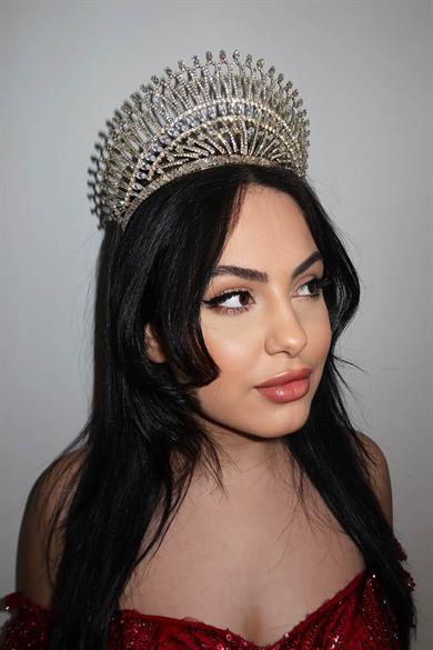 Altın Renk Zirkon Taşlı Gelin/Kına/Nişan/Söz Tasarım Taç