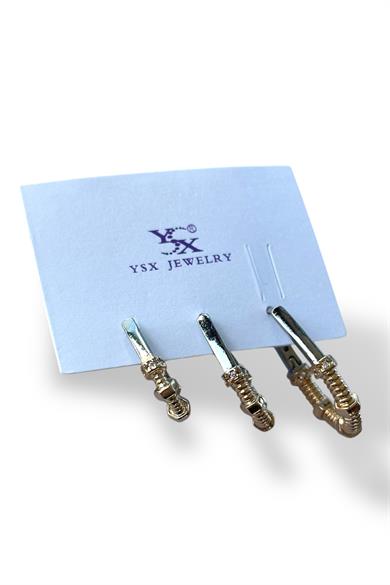 Altın Ve Gümüş Renk 3lü YSX Küpe Set