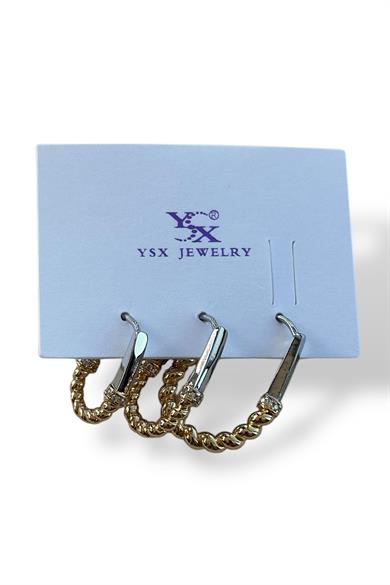 Altın Ve Gümüş Renk Burgu Detaylı 3lü YSX Küpe Set