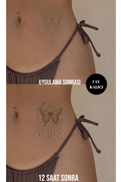Ay Ve Kelebek Figürlü 12 Saat Sonra Kararan Geçici Dövme Tattoo