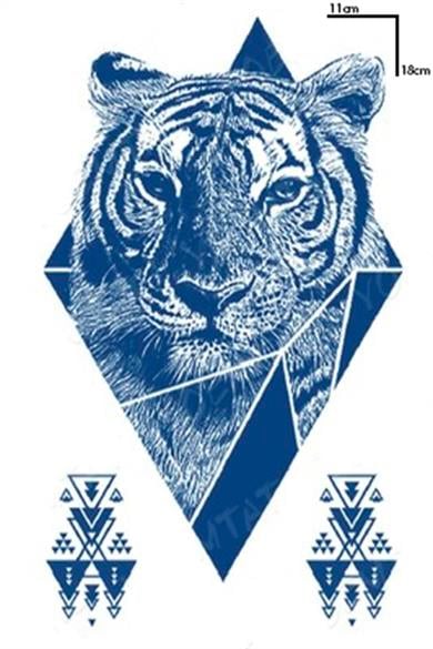 Kaplan Figürlü 12 Saat Sonra Kararan Geçici Orta Dövme Tattoo