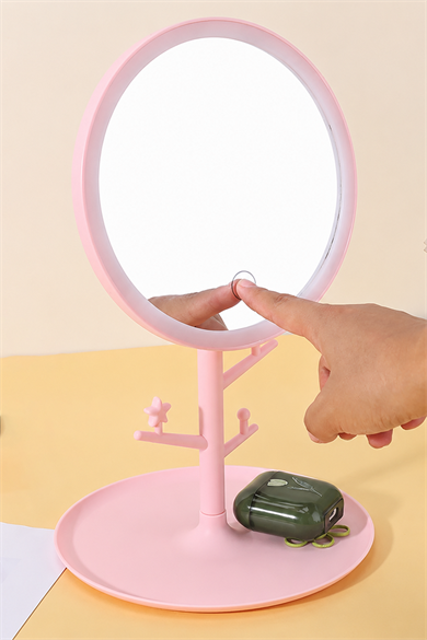 Pembe Renk Işıklı Masa Aynası