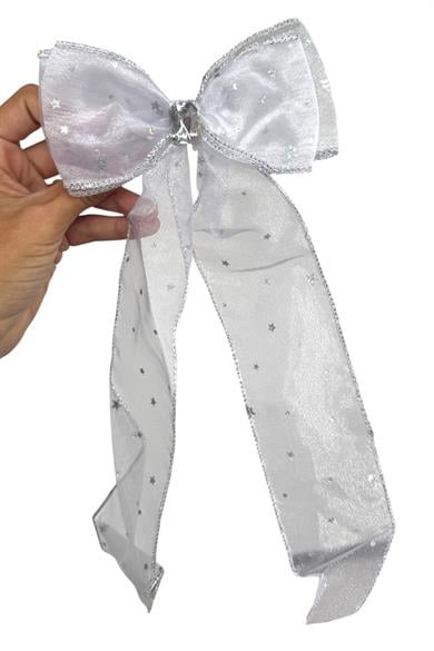 Beyaz  Renk Yıldız Detaylı Taşlı Kurdele Otomat Toka