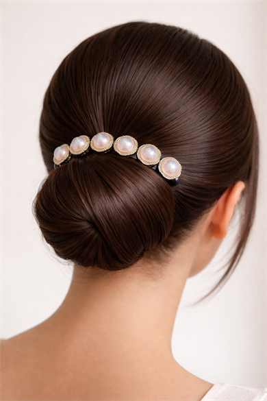 Siyah Renk İnci Detaylı Tarak Toka