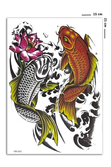 Renkli Koi Balığı Geçici Dövme Tattoo