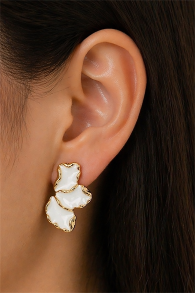 Altın Ve Beyaz Renk Küpe (Çift)