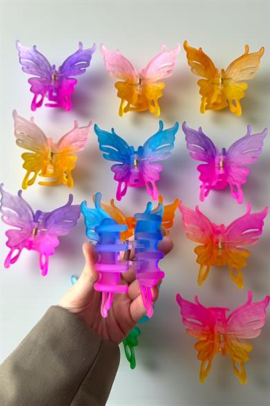 12li Karışık Renk Kelebek Figürlü Mandal Toka Set