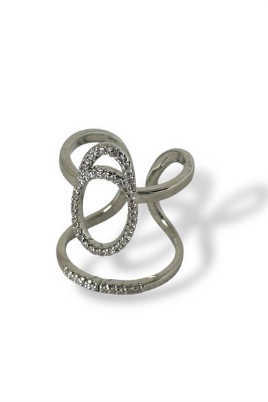 Gümüş Renk Taş Detaylı Ayarlanabilir Çelik Yüzük