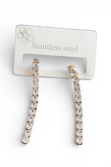 Altın Renk Taş Detaylı Çelik Küpe (Çift)