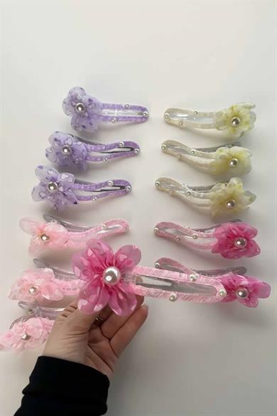 12li Karışık Renk Çiçek Figürlü Pens Toka Set