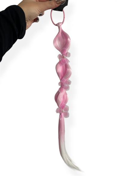 Pembe Renk Çiçek Figürlü Saç Detaylı Lastik Toka