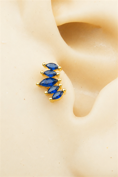 Altın Renk Lacivert Taşlı Cerrahi Çelik Tragus/Kıkırdak Küpe/Piercing (Tek)