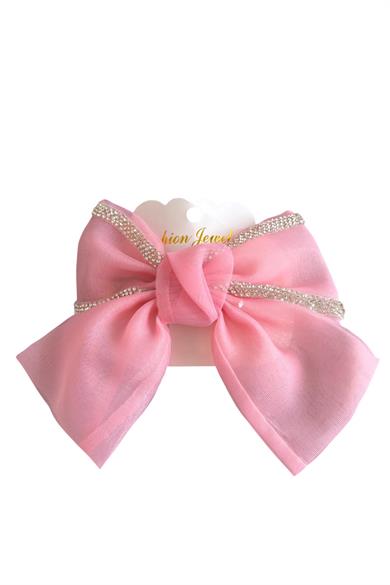 Pembe Renk Taşlı Kurdele Otomat Toka