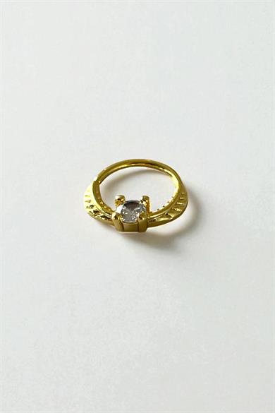 Altın Renk Taş Detaylı Çelik Halka Tragus/Kıkırdak Küpe/Piercing (Tek)