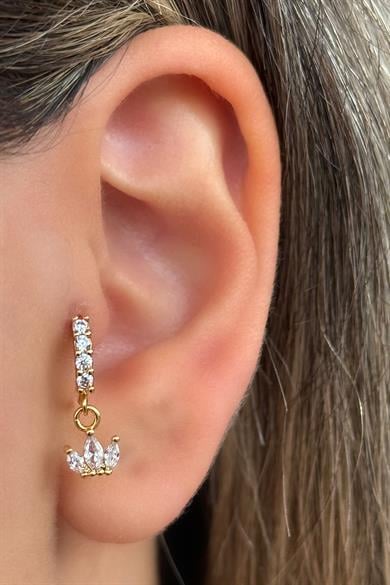Altın Renk Taş Detaylı Çelik Halka Tragus/Kıkırdak Küpe/Piercing (Tek)