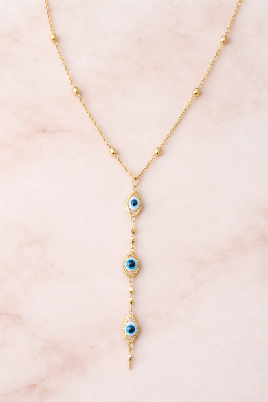 Altın Renk Göz Figürlü Çelik Y Kolye