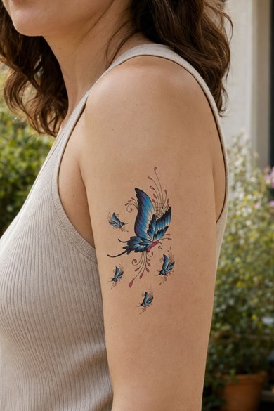 Renkli Kelebek Mini Geçici Dövme Tattoo