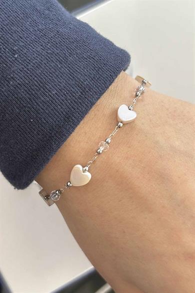 Gümüş Renk Kalp Figürlü Çelik Bileklik