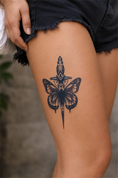 Kelebek Ve Kılıç Sonradan Kararan Yarı Kalıcı Geçici Dövme Tattoo