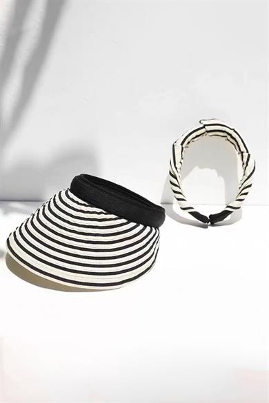 Siyah Ve Krem Renk Katlanabilir Güneşlik  Şapka/Taç