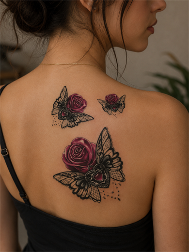 Güllü Kelebek Geçici Dövme Tattoo