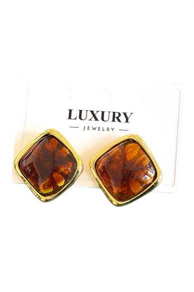 Altın Renk Kahverengi Taş Detaylı Küpe (Çift)
