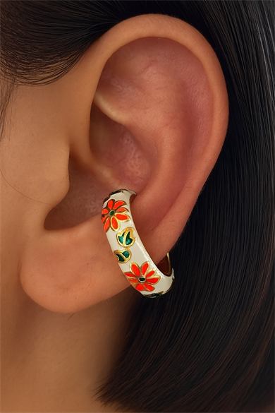 Beyaz Renk Çiçek Figürlü Ear Cuff (Tek)