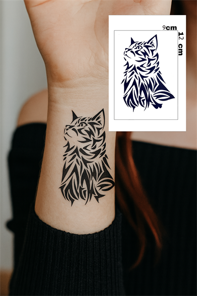Kedi Figürlü 12 Saat Sonra Kararan Geçici Dövme Tattoo