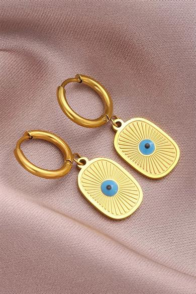 Altın Renk Göz Figürlü Çelik Küpe (Çift)