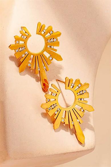 Altın Renk Taş Detaylı Çelik Küpe (Çift)