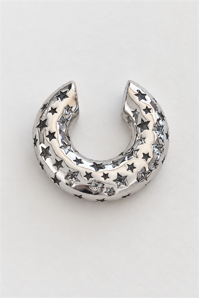 Gümüş Renk Yıldız Detaylı TX Ear Cuff (Tek)