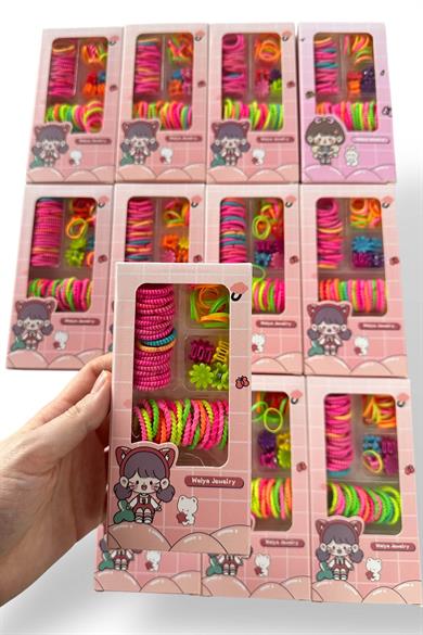 12li Karışık Renk Kutulu Lastik Toka Set