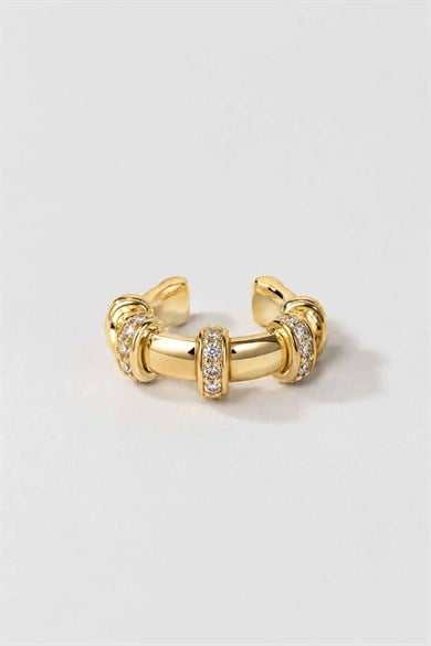 Altın Renk Taş Detaylı TX Ear Cuff (Tek)