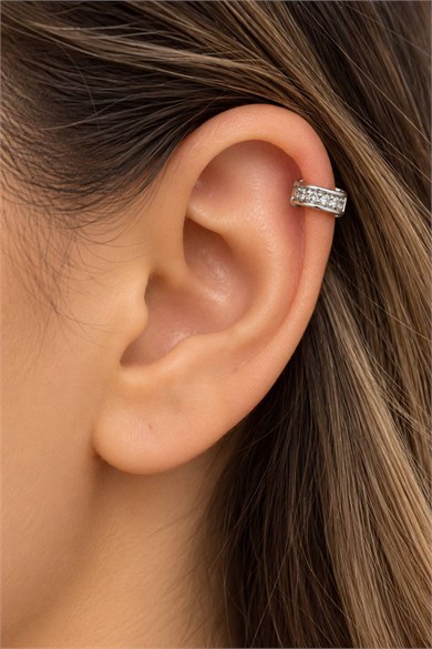 Gümüş Renk Taşlı Cerrahi Çelik Halka Tragus/Kıkırdak Küpe/Piercing (Tek)