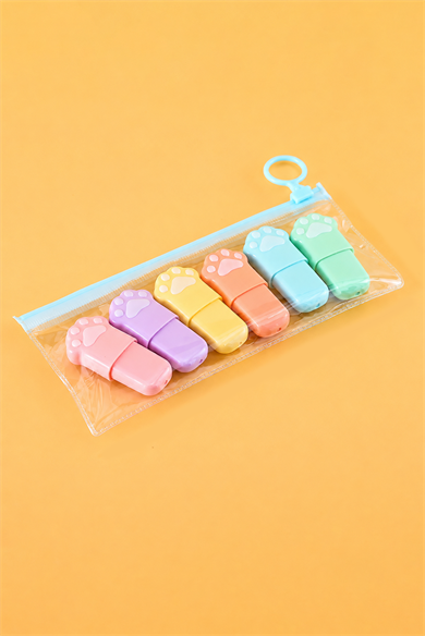Karışık Renk 6lı Pati Figürlü Fosforlu Kalem Set