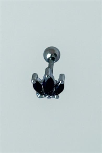Gümüş Renk Taş Detaylı Çelik Tragus/Kıkırdak Küpe/Piercing (Tek)