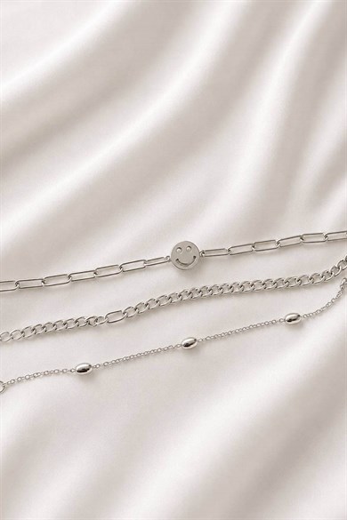 Gümüş Renk  Zincir Detaylı 3lü Bileklik Set