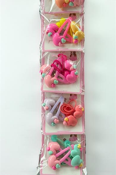 6lı Karışık Renk Kalp Figürlü Lastik Toka Ve Yan Toka Set 