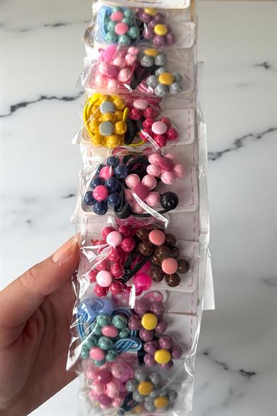 10lu Karışık Renk Çiçek Figürlü Lastik Toka Ve Yan Toka Set 