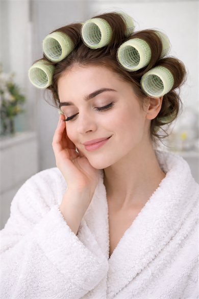 Yeşil Renk 6 Adet Bigudi Cırtlı/ Yapışkanlı Saç Bigudisi /Orta Boy