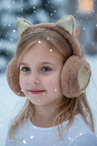 Kahverengi Kalp Figürlü Kulaklı Çocuk Peluş Kulaklık